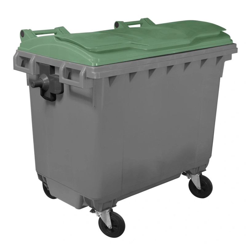 Contenitore carrellato 660 litri Mobil Plastic a 4 ruote grigio con coperchio verde