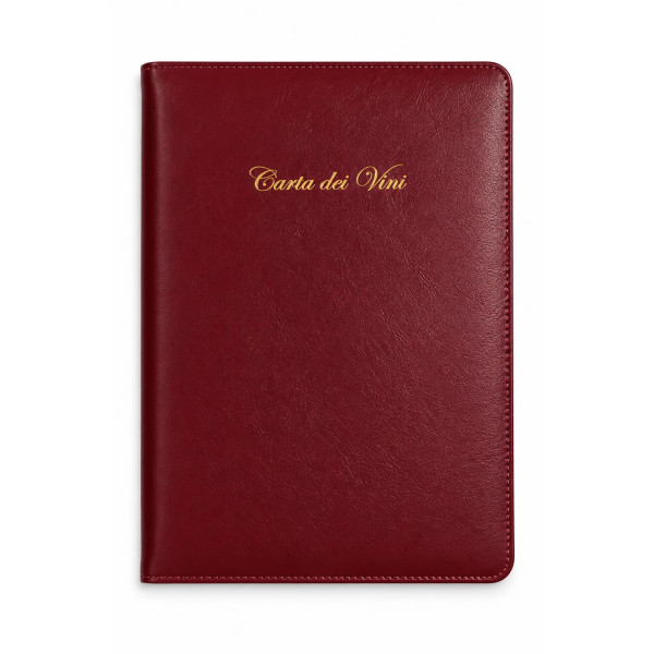 Carta dei vini London Leone A4 in similpelle blu o bordeaux con scritta "Carta dei Vini" dorata - 2 ante e 6 pagine