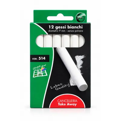 Gessi bianchi Lebez senza polvere tondi Ø 9 mm per lavagna, lunga durata e facili da cancellare - 12 pz