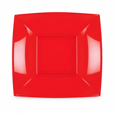 Piatti fondi quadrati riutilizzabili in polipropilene rossi 18 cm - 25 pz