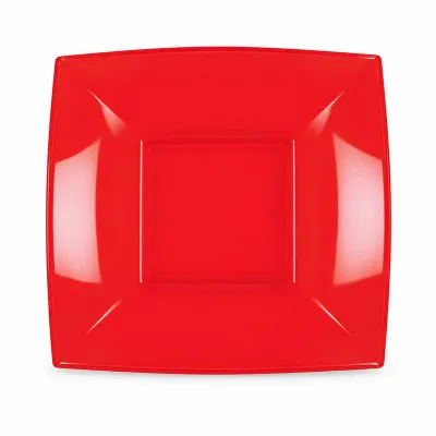 Piatti fondi quadrati riutilizzabili in polipropilene rossi 18 cm - 25 pz