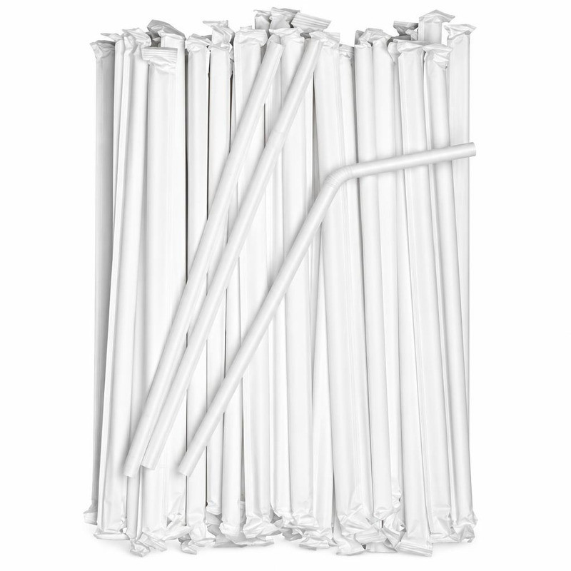 Cannucce compostabili in PLA bianche con snodo imbustate singolarmente 21 cm - 200 pz