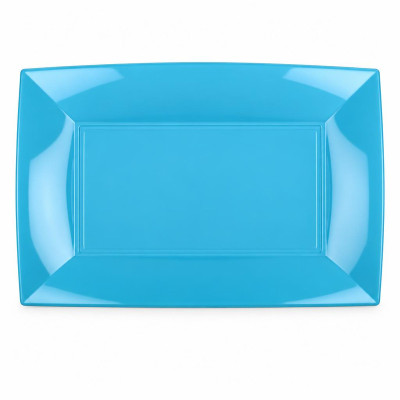 Piatti rettangolari riutilizzabili in polipropilene turchese 34,5x23 cm - 6 pz
