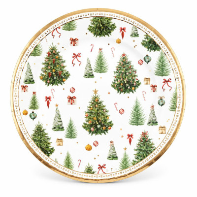 Piatti di carta natalizi Christmas Forest 27 cm - 8 pz