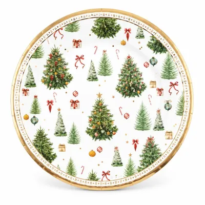 Piatti di carta natalizi Christmas Forest 27 cm - 8 pz