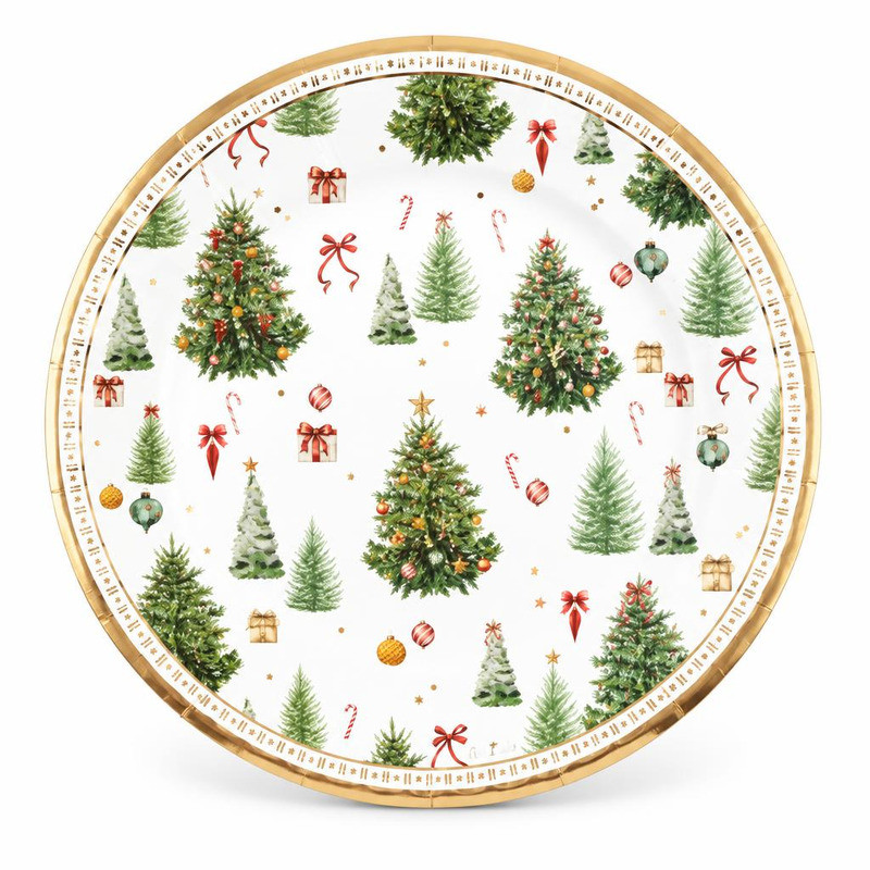 Piatti di carta natalizi Christmas Forest 27 cm - 8 pz
