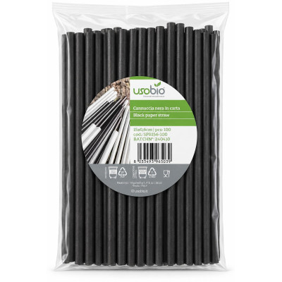 Cannucce in carta nere 15 cm Ø 6 mm per cocktail e bibite Usobio - 100 pz