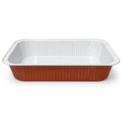 Vaschette in alluminio laccate bianco e terracotta 2 porzioni 780 ml 21x14 cm Icont Elegance R1-01G - 50 pz