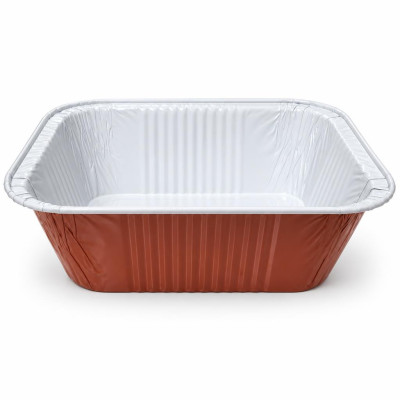 Vaschette in alluminio laccate bianco e terracotta 1 porzione 475 ml 15x12,5 cm Icont Elegance R1-10G - 50 pz
