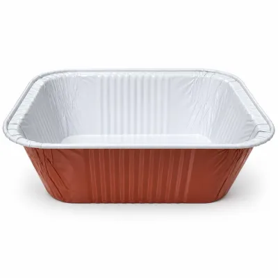 Vaschette in alluminio laccate bianco e terracotta 1 porzione 475 ml 15x12,5 cm Icont Elegance R1-10G - 50 pz