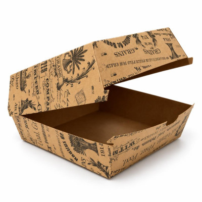Scatole per hamburger in cartoncino kraft stampa Vintage 16x16x9 cm 1800 ml Leone - 50 pz