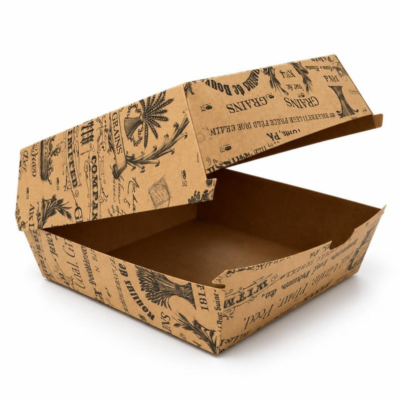 Scatole per hamburger in cartoncino kraft stampa Vintage 16x16x9 cm 1800 ml Leone - 50 pz