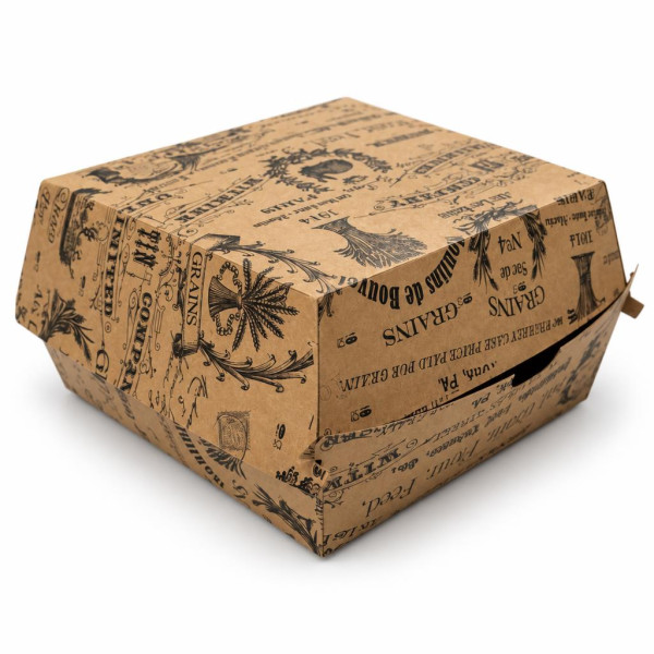 Scatole per hamburger in cartoncino kraft stampa Vintage 16x16x9 cm 1800 ml Leone - 50 pz