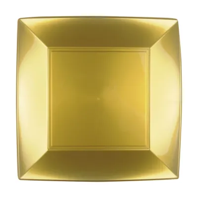 Piatti piani quadrati riutilizzabili in polipropilene oro 23 cm - 12 pz