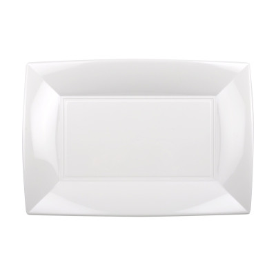 Piatti rettangolari riutilizzabili in polipropilene bianchi 34,5x23 cm - 3 pz