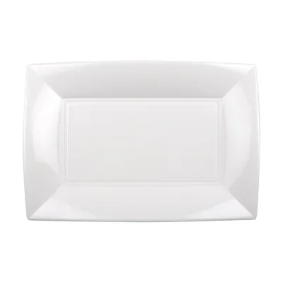 Piatti rettangolari riutilizzabili in polipropilene bianchi 34,5x23 cm - 3 pz