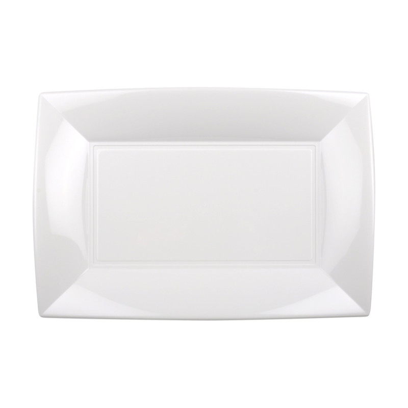 Piatti rettangolari riutilizzabili in polipropilene bianchi 34,5x23 cm - 3 pz