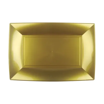 Piatti rettangolari riutilizzabili in polipropilene oro 34,5x23 cm - 3 pz