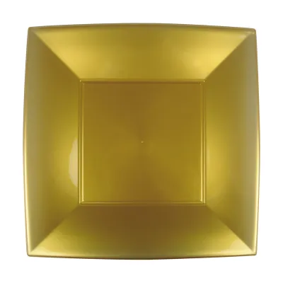 Piatti piani quadrati riutilizzabili in polipropilene oro 29 cm - 12 pz