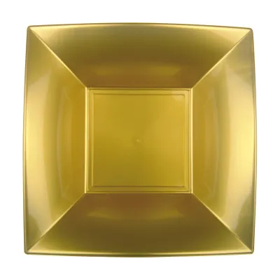 Piatti fondi quadrati riutilizzabili in polipropilene oro 18 cm - 12 pz