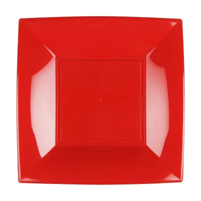 Piatti piani quadrati riutilizzabili in polipropilene rosso china 23 cm - 15 pz