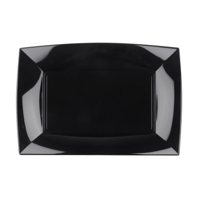 Piatti rettangolari riutilizzabili in polipropilene neri 34,5x23 cm - 3 pz