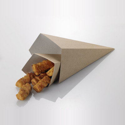 Coni per fritti in cartoncino kraft avana e bianco 500 ml 9,5x9,5x22,5 cm Leone - 50 pz