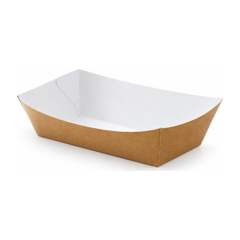 Vaschette per fritti in cartoncino kraft avana e bianco 500 ml 18x12x4 cm Leone - 100 pz