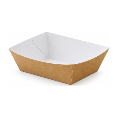 Vaschette per fritti in cartoncino kraft avana e bianco 400 ml 13x9,5x4,8 cm Leone - 100 pz