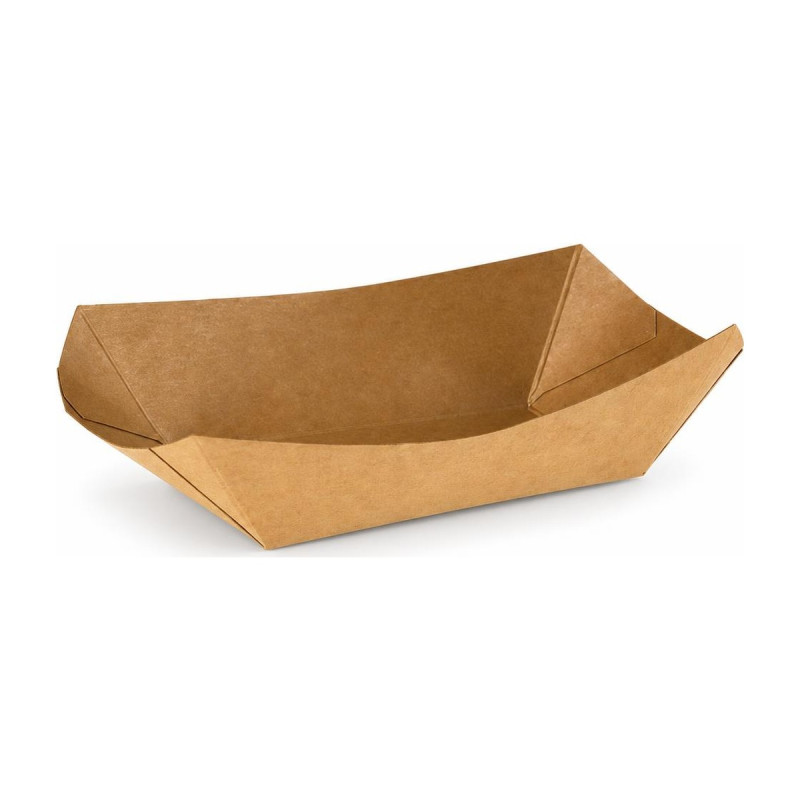 Vaschette per fritti a barchetta in cartoncino kraft avana 100 ml 11,1x7,5 cm Leone - 125 pz