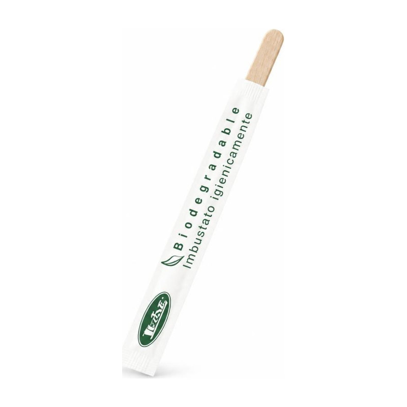 Palettine da caffè in legno di betulla imbustate singolarmente 9 cm Leone - 500 pz