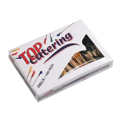 Stuzzicadenti Frills con frangia colorata in legno 7 cm per club sandwich e finger food Leone - 1000 pz