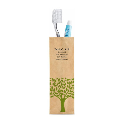 Set denti cortesia hotel Natura con spazzolino e dentifricio in bustina kraft Leone - 50 pz