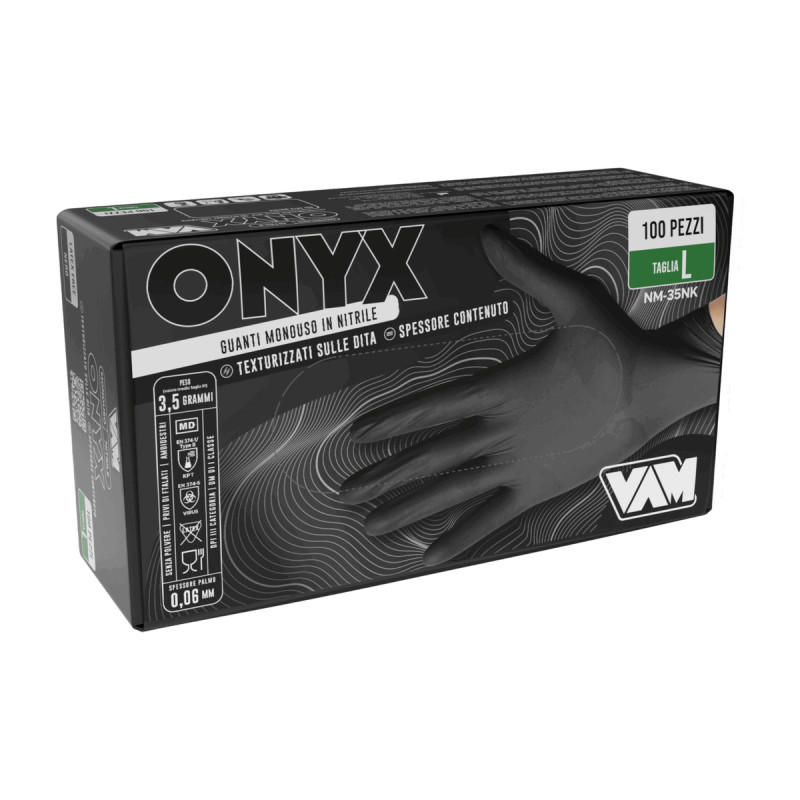 Guanti monouso in nitrile nero senza polvere 3,5 g Onyx VAM taglia XL - 100 pz