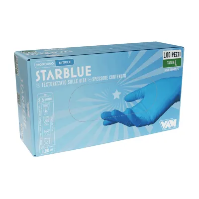 Guanti monouso in nitrile blu senza polvere 3,5 g Starblue VAM taglia L - 100 pz