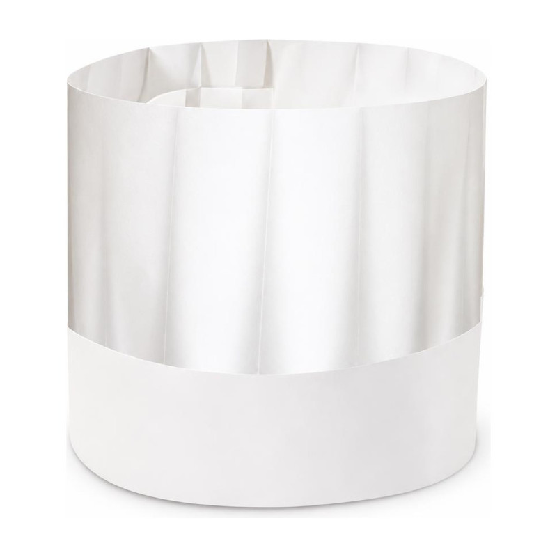 Cappelli da cuoco monouso aperti in carta bianca Europa alti 21 cm regolabili Crown Chef - 20 pz