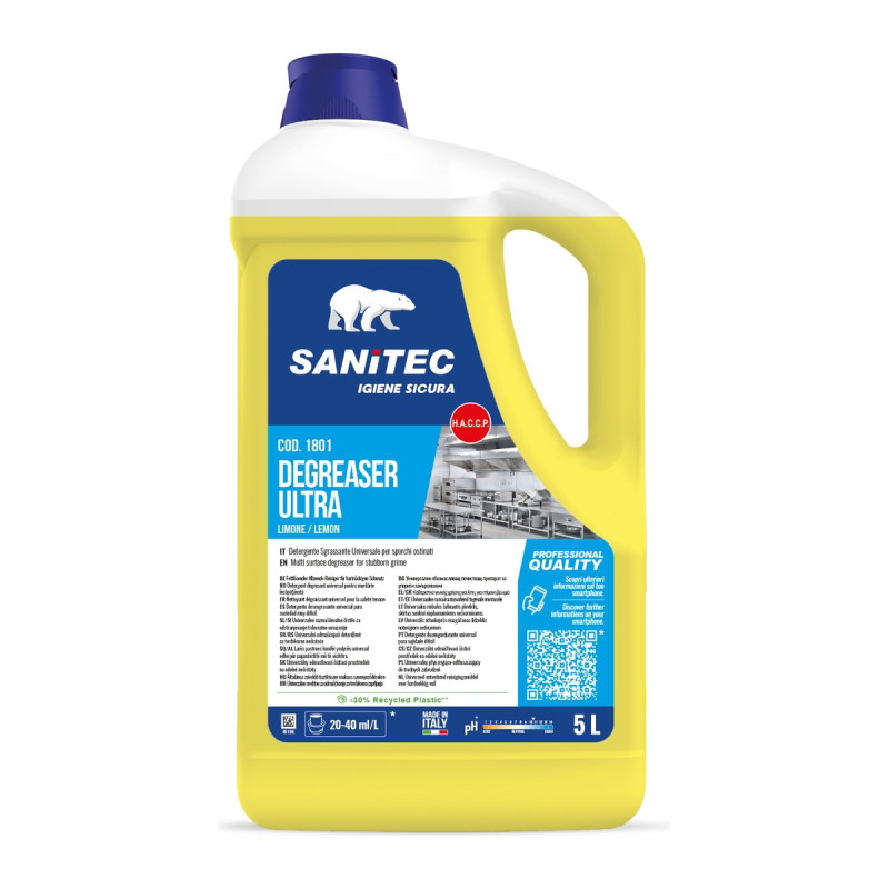 Sgrassatore universale concentrato al limone per cucine Sanitec Degreaser Ultra 5 L
