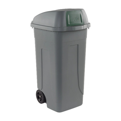 Bidone carrellato 100 litri Push grigio con sportello basculante verde per raccolta differenziata Mobil Plastic