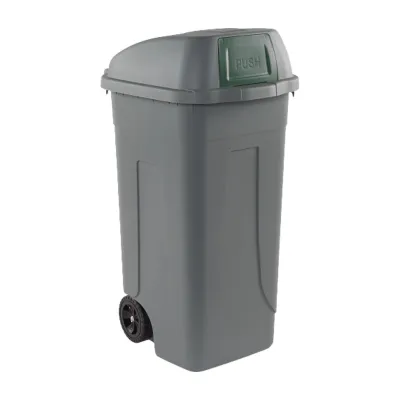 Bidone carrellato 100 litri Push grigio con sportello basculante verde per raccolta differenziata Mobil Plastic