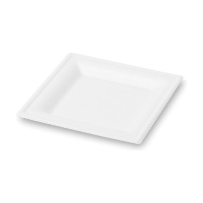 Piatti quadrati compostabili in polpa di cellulosa bianchi 16x16 cm 190 ml per dolci e antipasti Brenta - 50 pz
