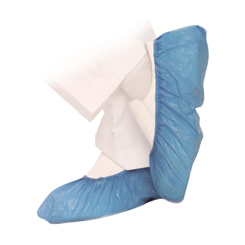 Copriscarpe monouso impermeabili in CPE blu con fondo goffrato 41x15 cm Walking Easy - 100 pz