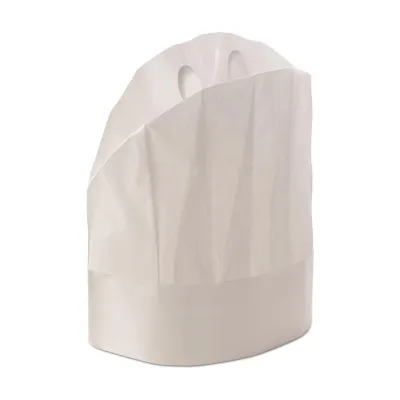 Cappelli da cuoco monouso chiusi Grand Chef in carta crespata bianca alti 30 cm regolabili Crown Chef - 20 pz