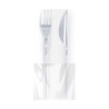 Kit bis posate imbustate in plastica trasparente 17,5 cm con tovagliolo, riutilizzabili Brenta Desko - 100 pz