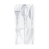 Kit tris posate imbustate in plastica trasparente 18 cm con tovagliolo, riutilizzabili Brenta Desko - 100 pz