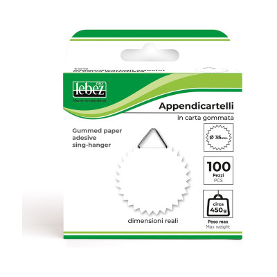 Appendicartelli adesivi in carta gommata Ø 35 mm portata 450 g Lebez - 100 pz
