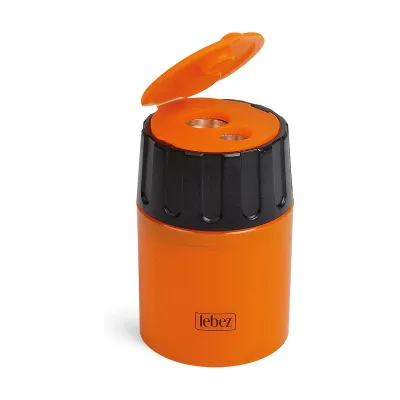 Temperamatite 2 fori in metallo con contenitore in plastica colori assortiti Lebez