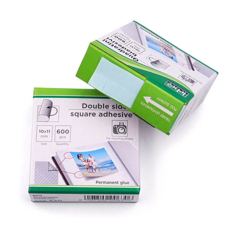 Quadratini biadesivi 10x11 mm in dispenser Lebez - 600 pz