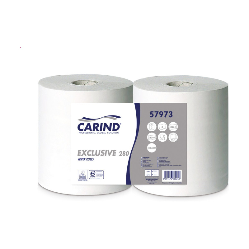 Bobine asciugatutto Carind Exclusive 280 in pura cellulosa 2 veli 280 m 800 strappi - 2 rotoli