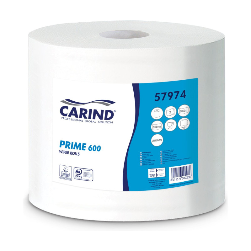 Bobina asciugatutto industriale Carind Prime 600 in pura cellulosa 2 veli 600 m 2000 strappi