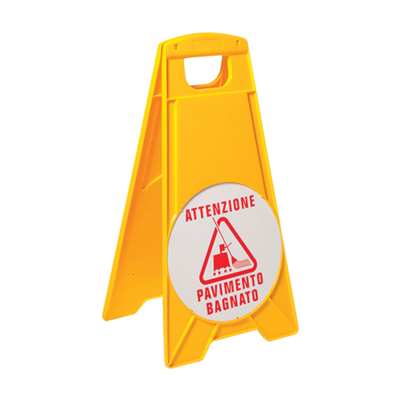 Cartello pavimento bagnato giallo con 2 dischi segnaletici VDM